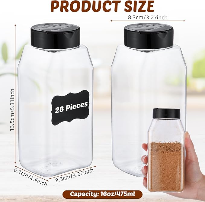 Mifoci 28 Pack 16 oz Plastic Spice Jars - Image 2