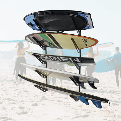5 Board Surf Rack Wall Mount for Surfboard, Snowboard Storage Adjustable Wall - Image 5