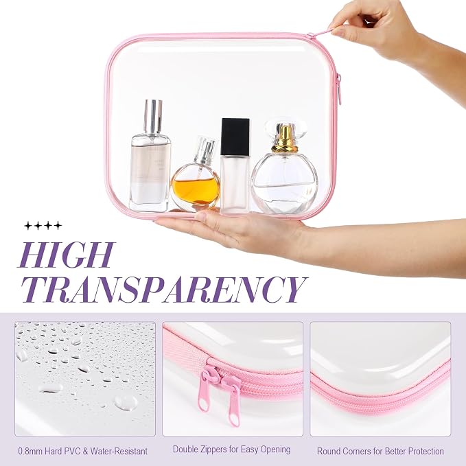 Hoolerry 4 Pcs Hard Clear Zipper Case Makeup Bags Plastic Pencil Pouch - Image 3