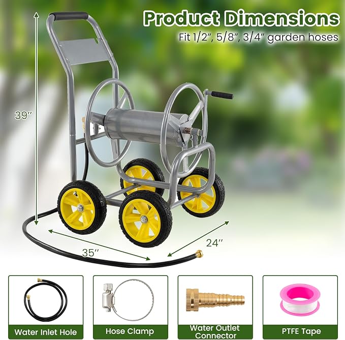 Goplus Garden Hose Reel Cart, 330ft 5/8" or 400ft 1/2" Large Capacity, - Image 9