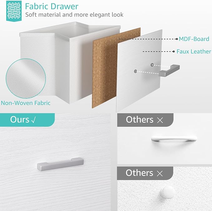 BOLUO Stackable Storage Drawers Closet Organizers and Storage Fabric White 2 - Image 4
