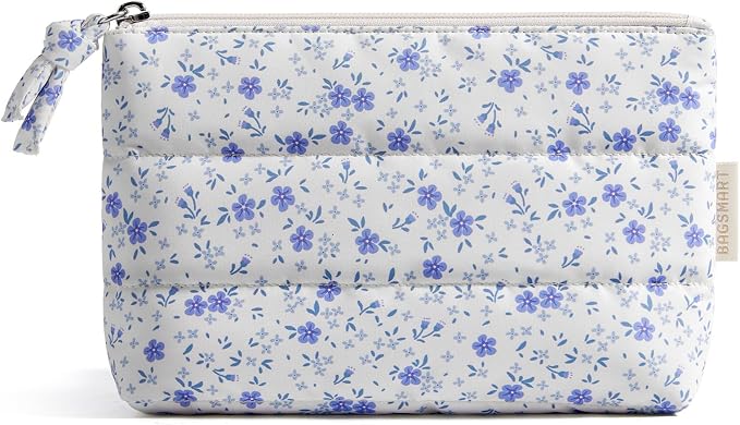 BAGSMART Small Makeup Bag, Machine Washable Puffy Cosmetic Pouch | 1.6" slim by BAGSMART