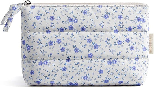 BAGSMART Small Makeup Bag, Machine Washable Puffy Cosmetic Pouch | 1.6" slim by BAGSMART
