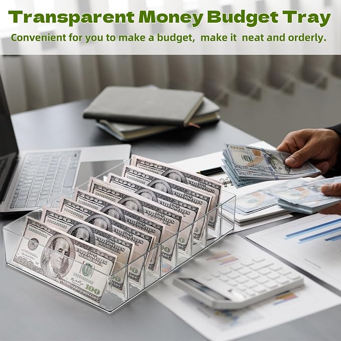Covzoe 2 Pack Clear Cash Organizer Tray, 8 Adjustable Compartments Plastic Bill - Image 6