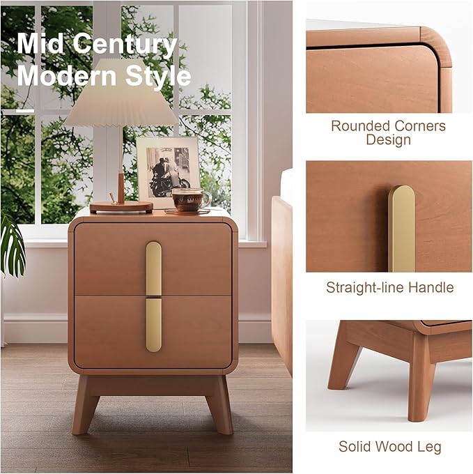 Night Stand Set 2, Mid Century Modern Bedside Table - Image 4