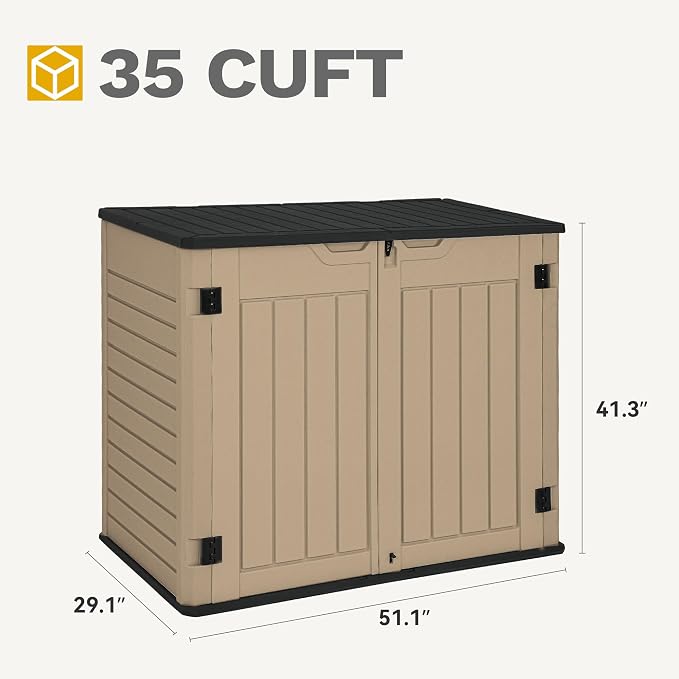 DWVO 35 Cuft Outdoor Horizontal Storage, Waterproof Resin Storage Shed - Image 7