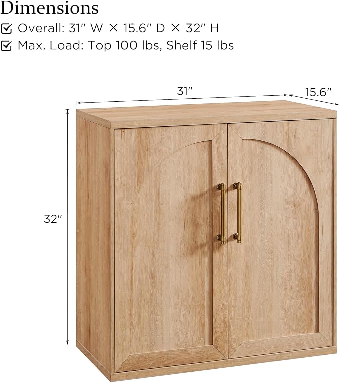 ACCOHOHO Arched Door Sideboard Buffet Cabinet Set of 3, Natural Oak | Modular - Image 2
