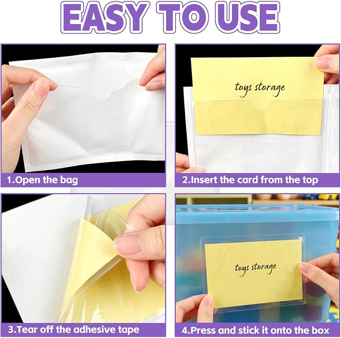 50 PCS 3" x 5" Clear Self-Adhesive Business Card Pockets and Top Open Library - Image 4