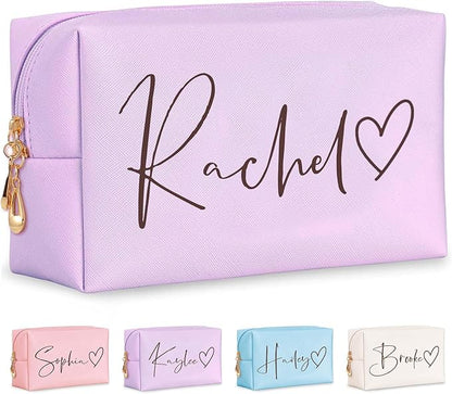 Personalized Makeup Bag with Name & Birth Flower, Custom Leather Cosmetic Bags by Fincekoom