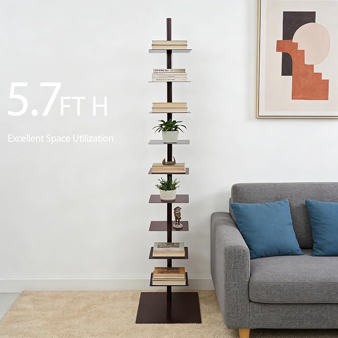 9 Tier Metal Spine Bookshelf Tower, Adjustable Vertical Tower - Image 3