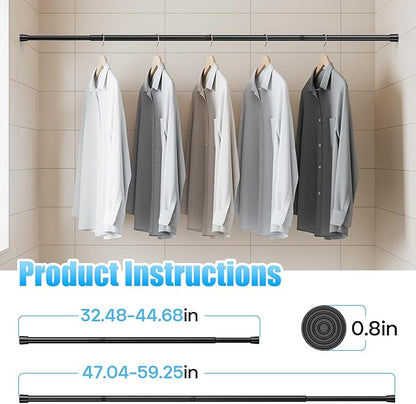 AIZESI 2pcs Adjustable Curtain Rod No Drilling Black Spring Tension Rod - Image 3