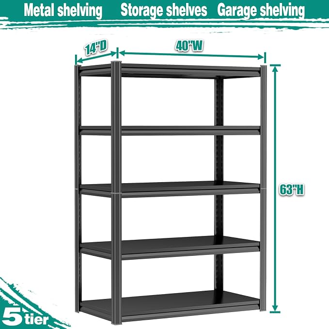 PRESTELION 63" H Metal Shelving 5 Tier Garage Shelving Unit 3500LBS Adjustable - Image 2