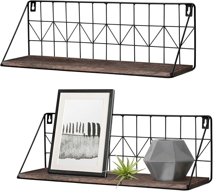 Mkono Floating Shelves Wall Mounted Set of 2 Rustic Wood Storage Display Shelf by Mkono