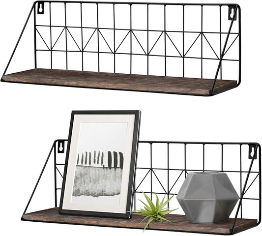 Mkono Floating Shelves Wall Mounted Set of 2 Rustic Wood Storage Display Shelf by Mkono