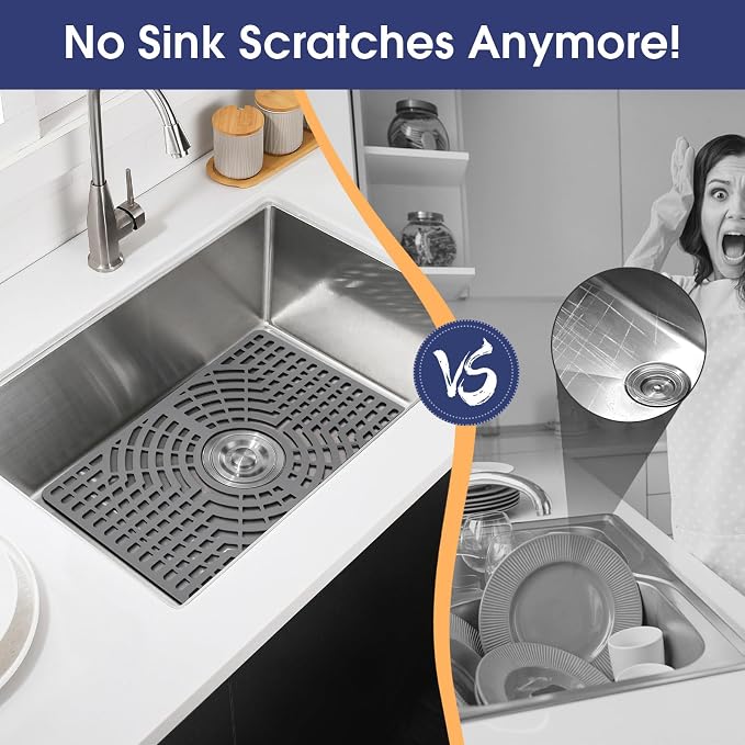 Silicone Sink Protector 19"x13" Center Drain Hole, Heat Resistant Non-slip - Image 3