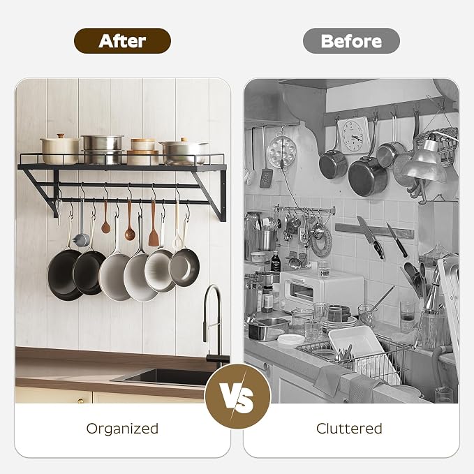 Pot Rack, 30 Inch Wall Mounted Pot Rack, Kitchen Pot and Pan Organizer - Image 5