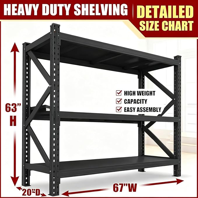 67” W Storage Shelves Heavy Duty 5000Lbs Adjustable Metal Garage Shelving Unit - Image 2