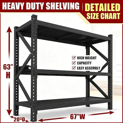 67” W Storage Shelves Heavy Duty 5000Lbs Adjustable Metal Garage Shelving Unit - Image 2