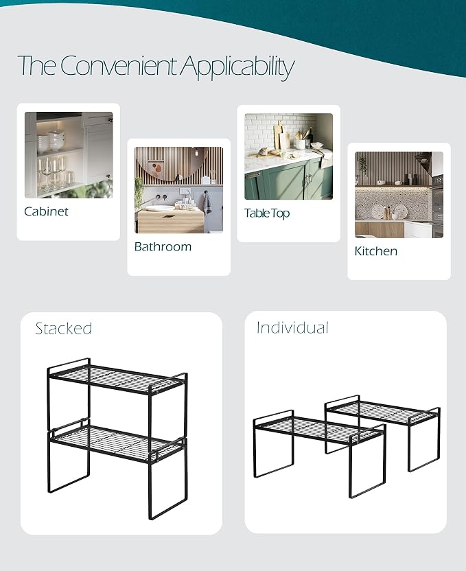 2Pack Cabinet Shelf Organizer Storage Rack Space Saving - Image 4