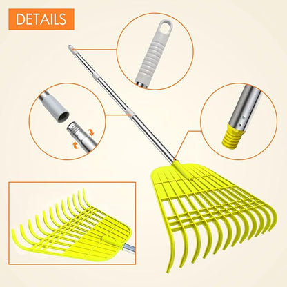 Gardzen 12 Tines Gardening Leaf Rake, Lightweight Steel Handle, Detachable - Image 3