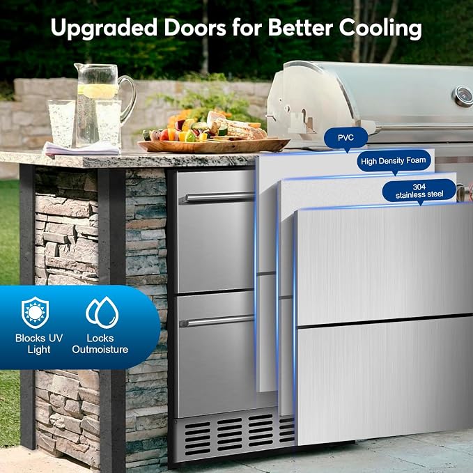 Under Counter Beverage Refrigerator 24 Inch, Outdoor Drawer Fridge Stainless - Image 6