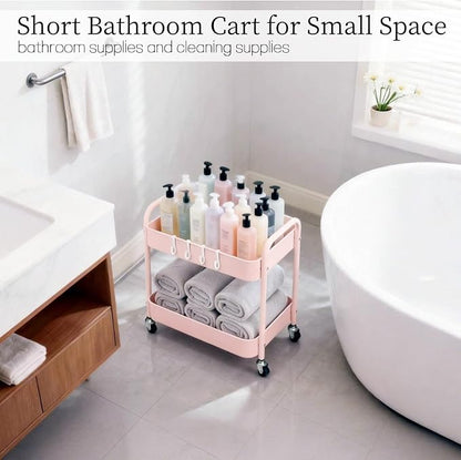 Pink 2 Tier Rolling Cart Metal - Image 6