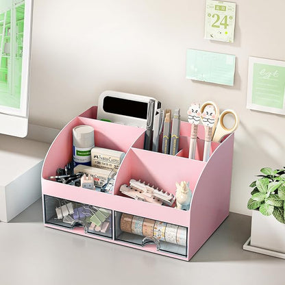 COMFYROOM Desk Organizer with 6 Compartments and 2 Drawers, Plastic Makeup - Image 4