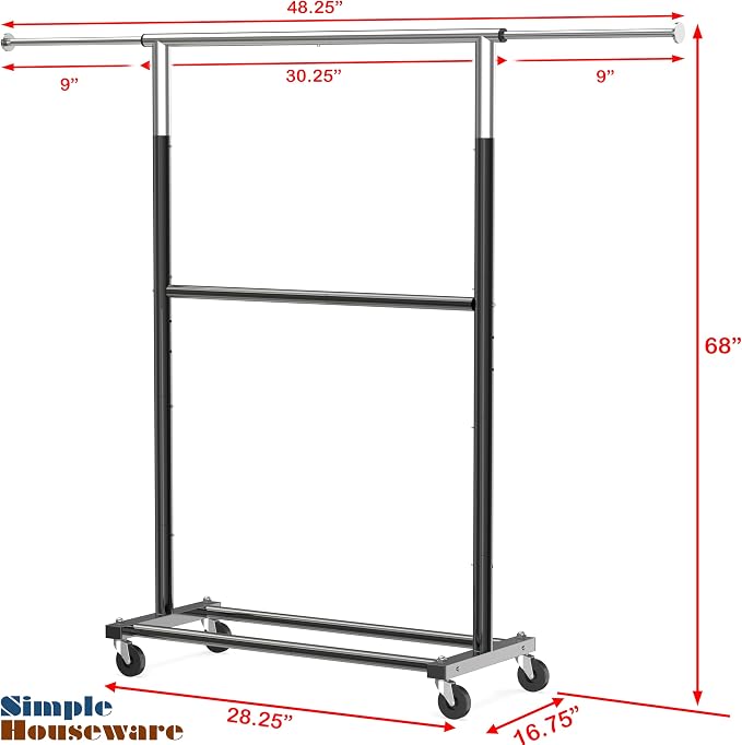 Simple Houseware Double Rod Adjustable Clothing Garment Rack - Image 7