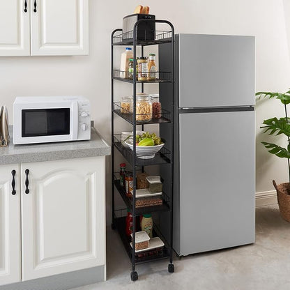 6-Tier Slim Storage Cart with Wheels, 10in Wide Black Narrow Rolling Shelf - Image 3