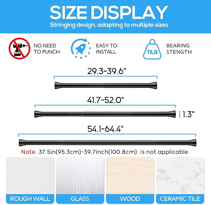 Tension Curtain Rod Black 4PCS Tension Rods - Image 2