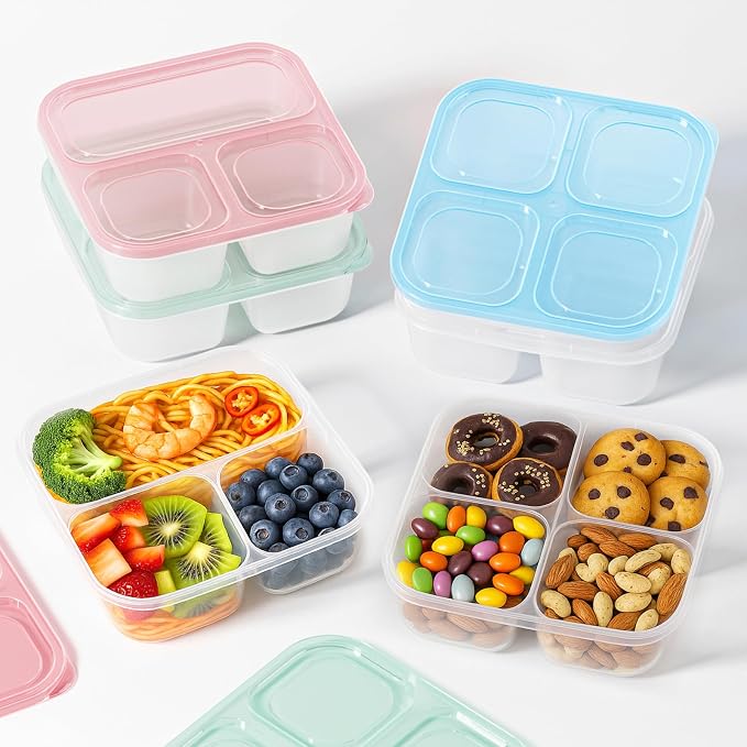 Canfanni 6 Pcs Snack Box Container Set, Reusable 3&4 Compartment Meal Prep by Canfanni