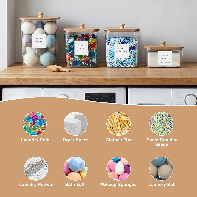 POLRAI 4 Pack Laundry Pod Containers and Dryer Sheet Holder, Laundry Room - Image 6