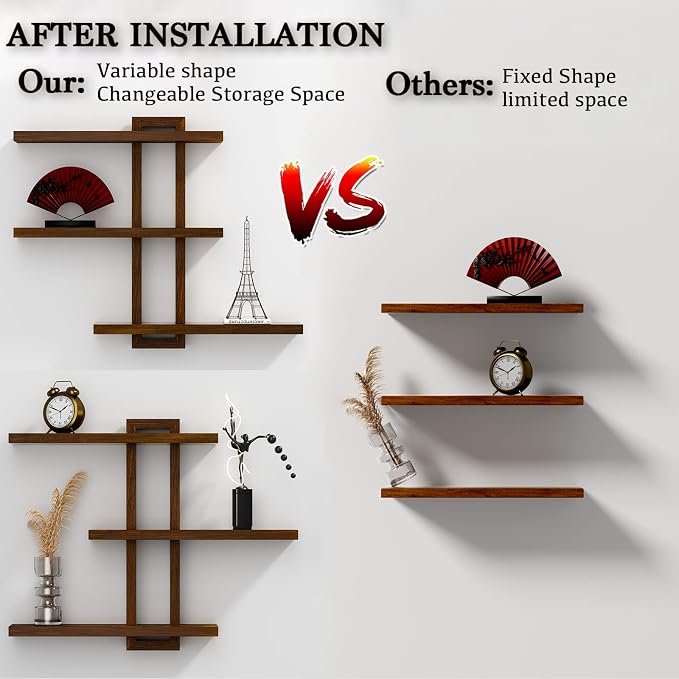 yaqew Variable Wood Floating Shelves Set of 3, Wall Cube Shelves 28.35" Max - Image 5