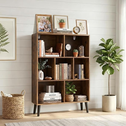 7 Cube Bookshelf, 3 Tier Mid-Century Modern Bookcase - Image 2