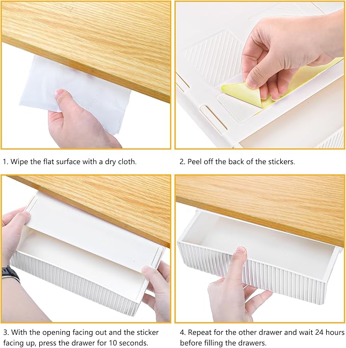 YOUEON 3 Pack Under Desk Drawer Slide Out, Self-Adhesive Under Table Drawer - Image 4