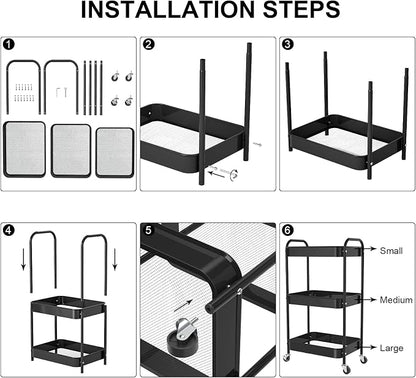 3-Tier Rolling Cart, Metal Utility Storage Carts - Image 5