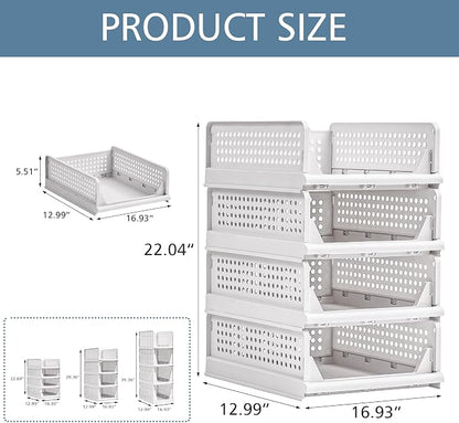 VECELO 4 Pack Plastic Closet Shelf Organizer, Stackable Sweater Storage Closet - Image 2