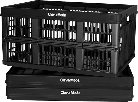 CleverMade Collapsible Utility Crates-Obsidian 3pck 45L / 11 Gal holds 66 lbs by CleverMade