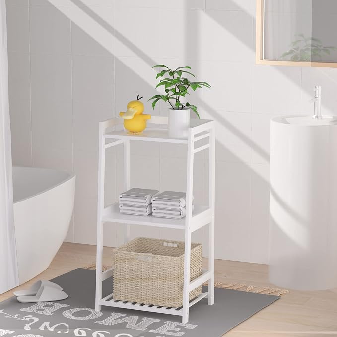 POXAKA 3 Tier Bamboo Bathroom Shelves, Ladder Shelf - Image 7