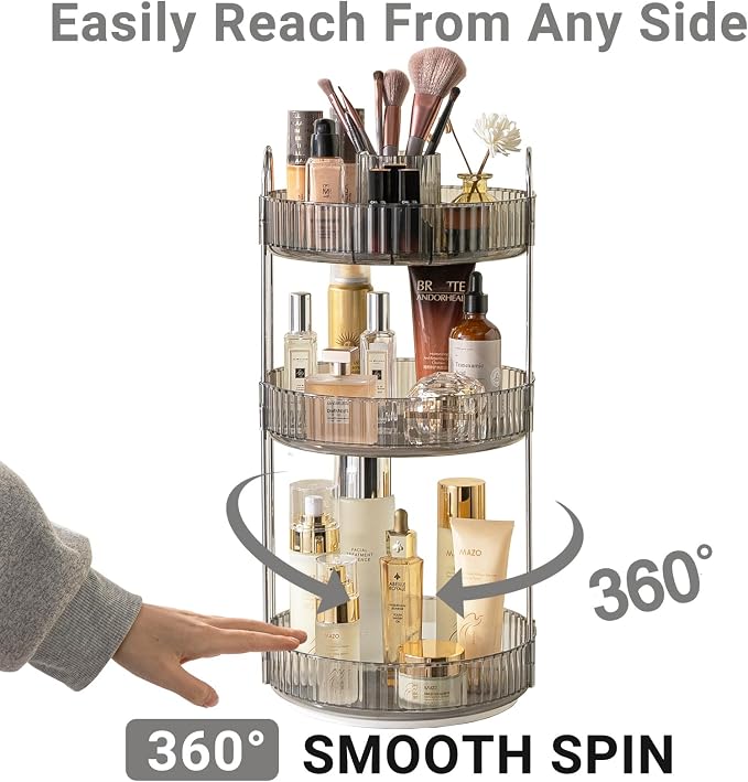 360 Rotating Makeup Organizer, 3 Tier Large Capacity Make Up Organizers and - Image 3