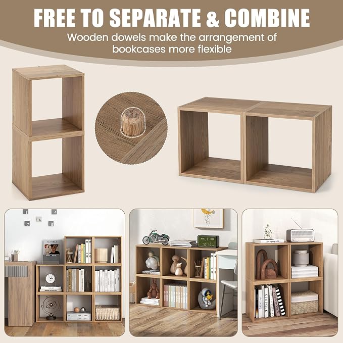 2 Stackable Cubes Bookcase, Wooden Cubby Storage Organizer - Image 6