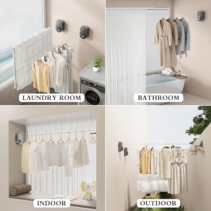 CICUFY Retractable Clothesline Indoor, Non-Sagging Clothes Line Outdoors - Image 7