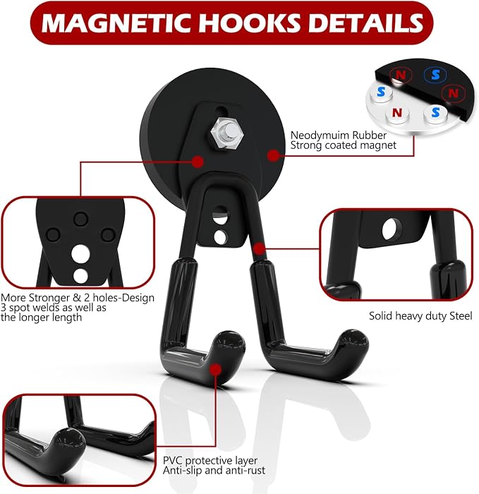 3-H Heavy Duty Magnet Garage Hooks 4 Pack, Large Strong Magnetic Hooks - Image 5