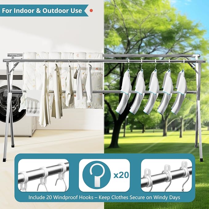 JAUREE 95 Inches Clothes Drying Rack, Drying Rack Clothing Folding Indoor - Image 4