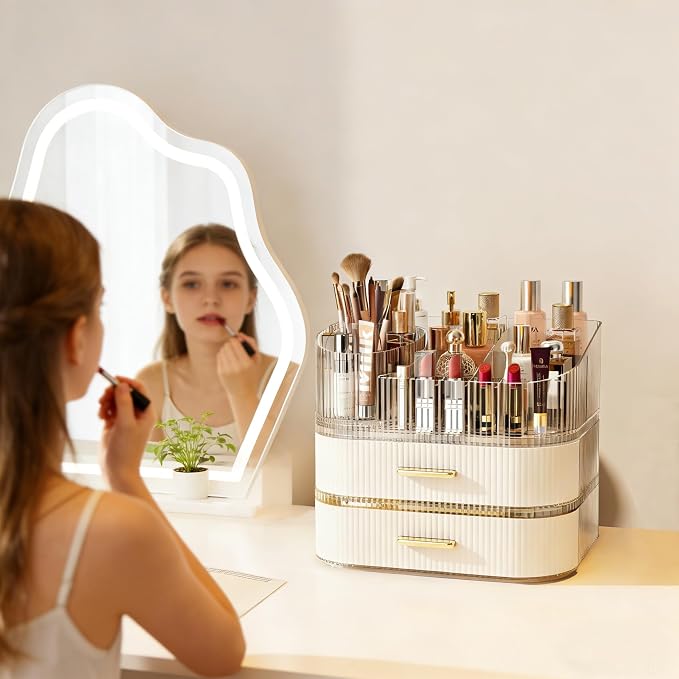 Makeup Organizer with 360 Rotating Brush Holder and Stackable Drawers, Cosmetic - Image 5