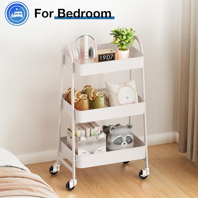 OLIXIS Metal 3 Tiers Utility Rolling Cart, Mobile Storage Shelf - Image 4