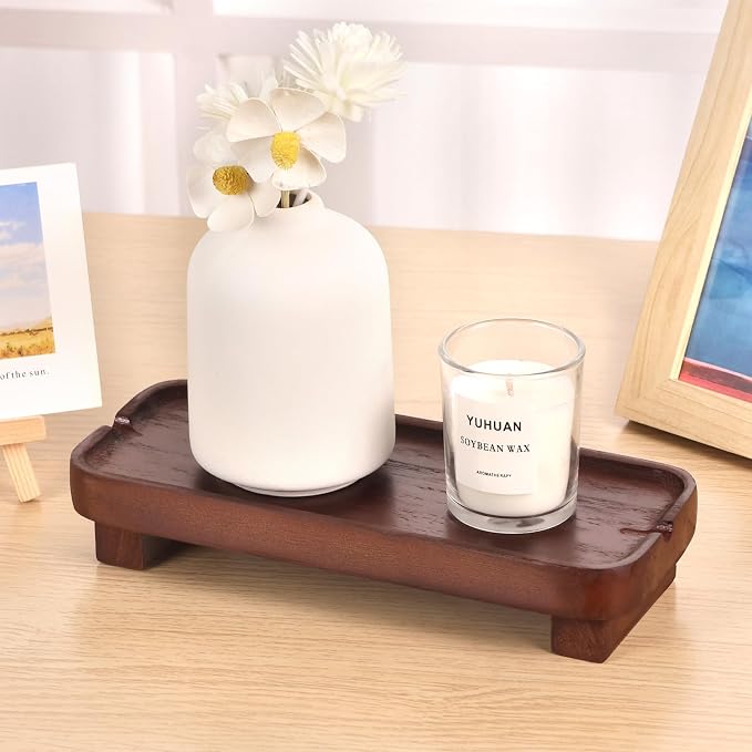 Wood Riser Small Decorative Tray Sink Soap Dish, Vanity Tray Pedestal Stand 8.7 - Image 4