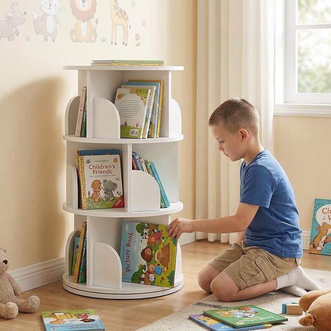3 Tier Rotating Bookshelf, 360-Degree Swivel Revolving Tower Floor Standing - Image 7
