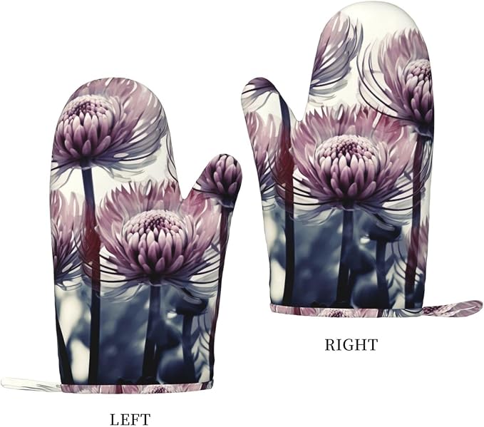 Flowers Print Oven Mitts Set of 2, Heat Resistant Silicone Oven Mittens Gloves - Image 2