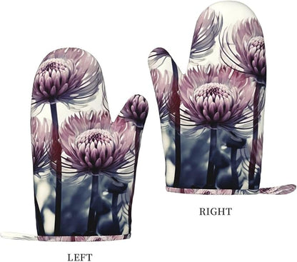 Flowers Print Oven Mitts Set of 2, Heat Resistant Silicone Oven Mittens Gloves - Image 2